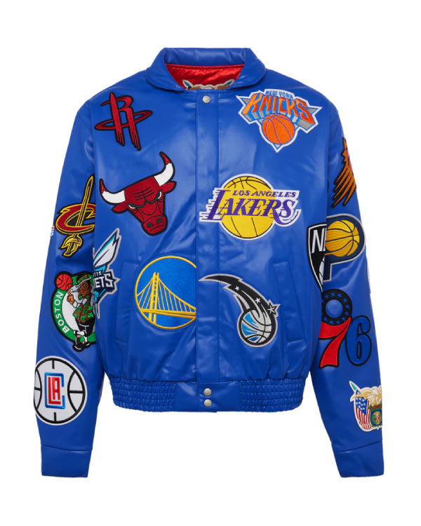 NBA Collage Royal Blue Vegan Leather Jacket