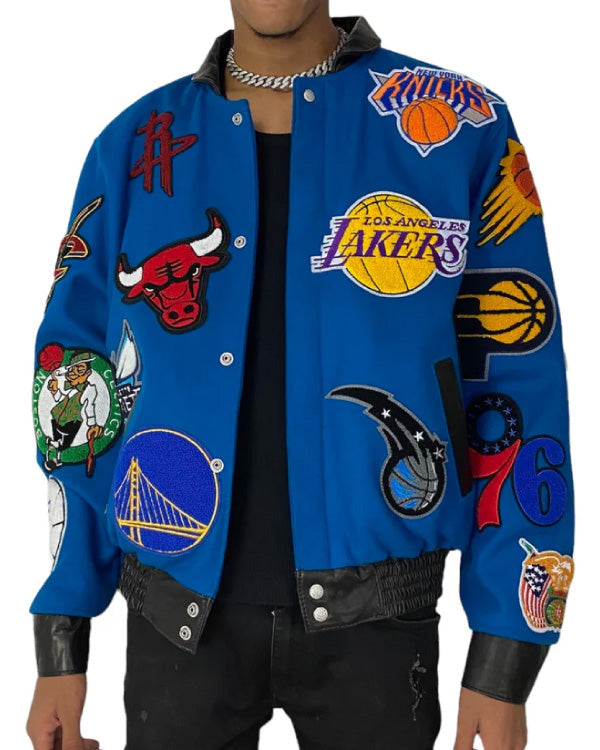 NBA Collage Teal Wool & Leather Jacket