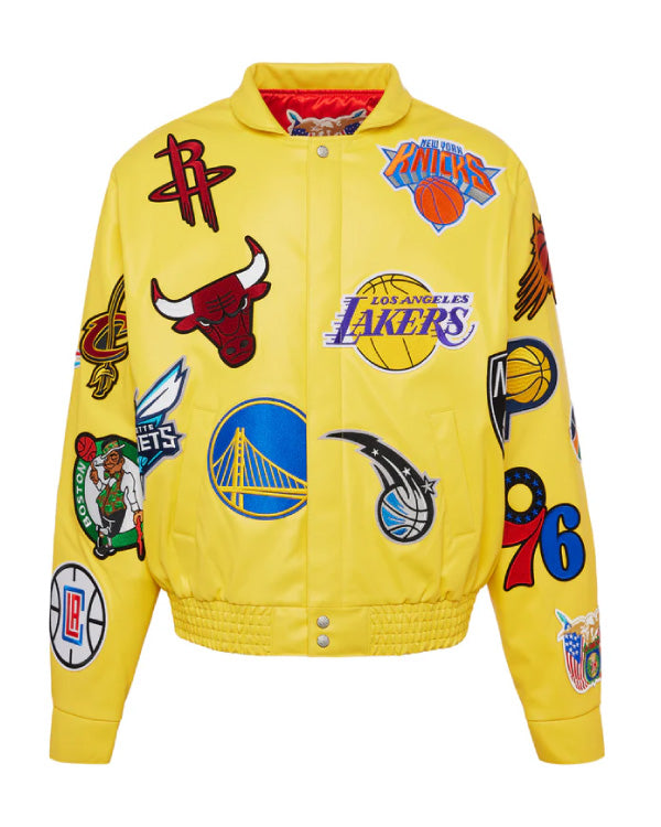 NBA Collage Yellow Vegan Leather Jacket