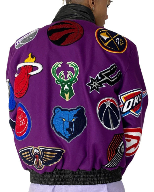 NBA Collage Fuchsia Wool & Leather Jacket