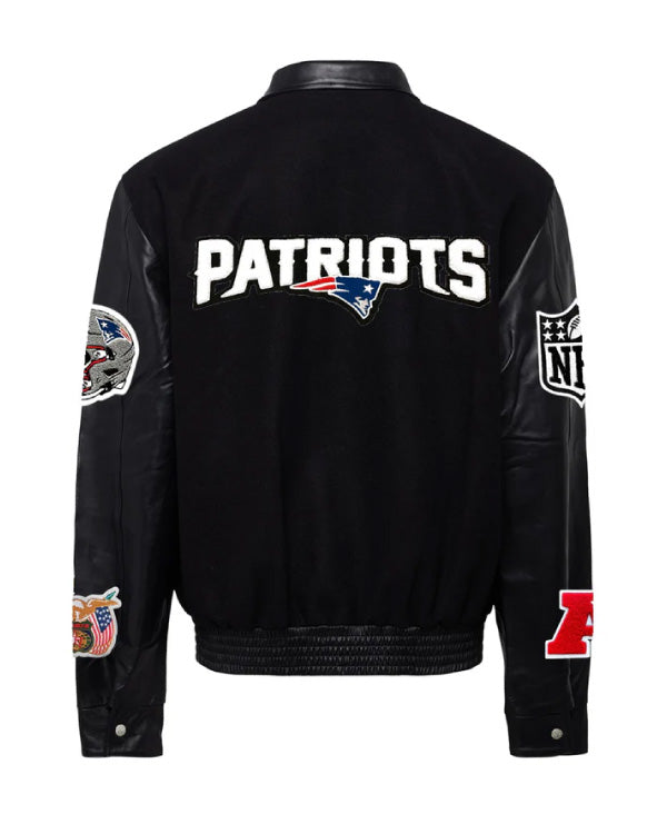 New England Patriots Black/black Wool & Leather Varsity Jacket