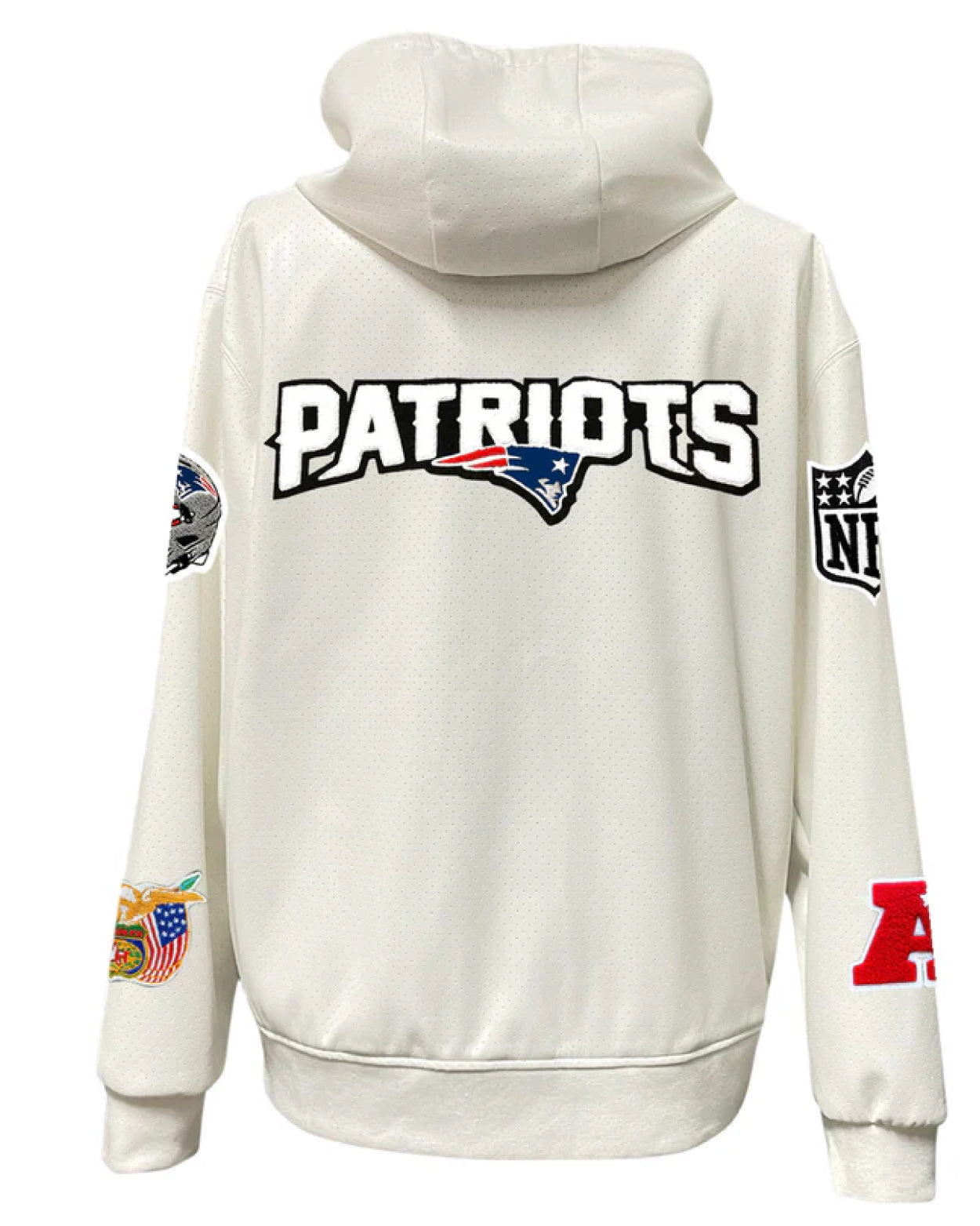 New England Patriots Lightweight White Vegan Zip-up Hooded Jacket