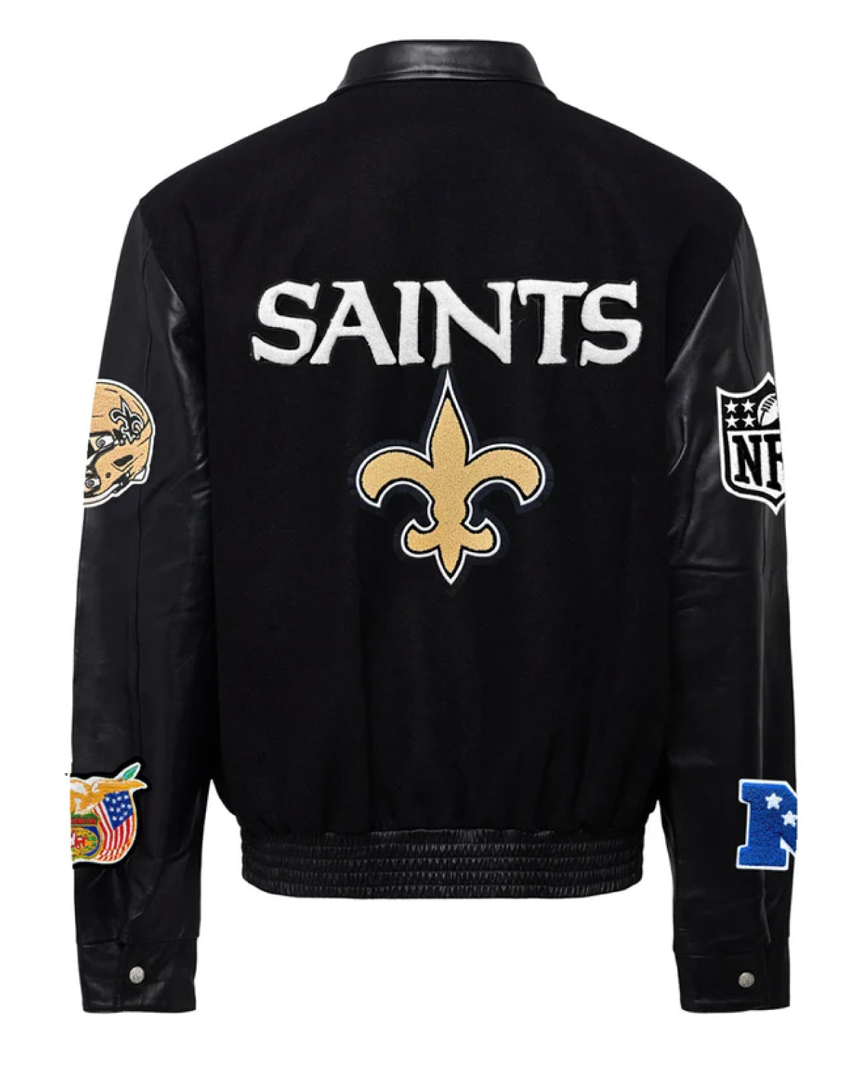 New Orleans Saints Black/black Wool & Leather Varsity Jacket