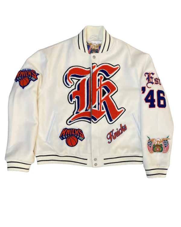 New York Knicks White Wool Blockletter Jacket