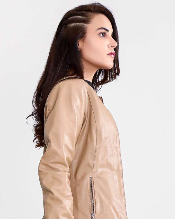 Nexi Cream Leather Biker Jacket