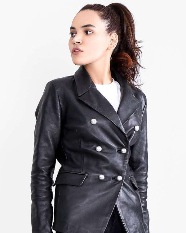 Norma Black Leather Blazer