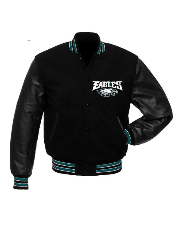 Philadelphia Eagles Black Wool and Leather Jacket