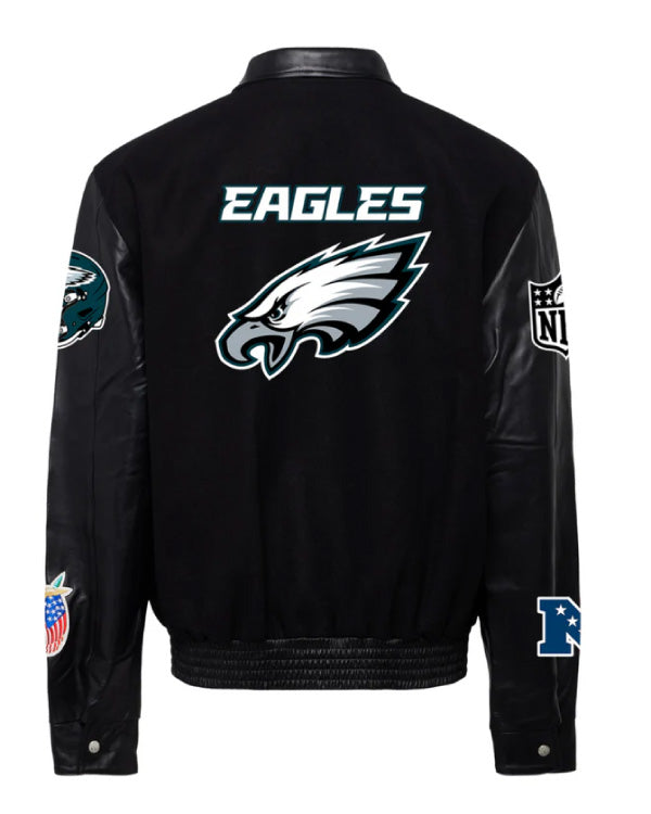 Philadelphia Eagles Black/black Wool & Leather Varsity Jacket