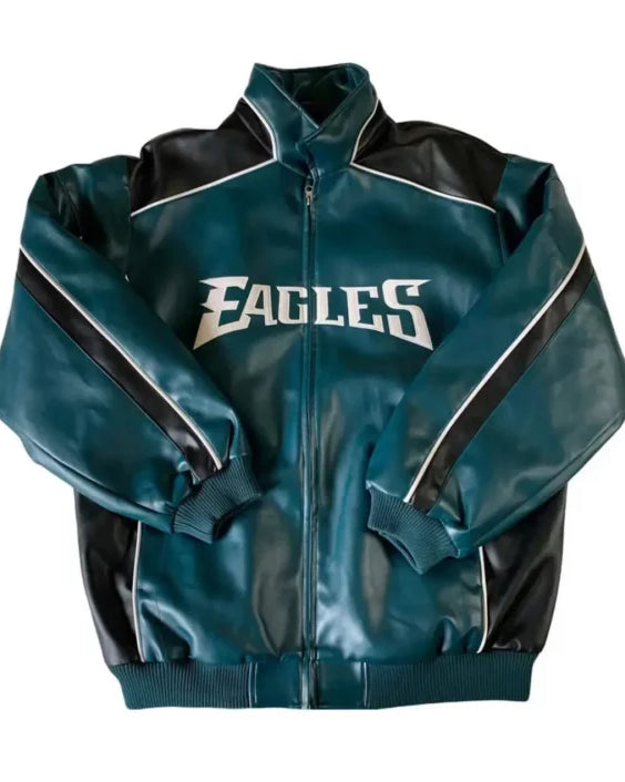 Philadelphia Eagles Green And Black Leather Jacket