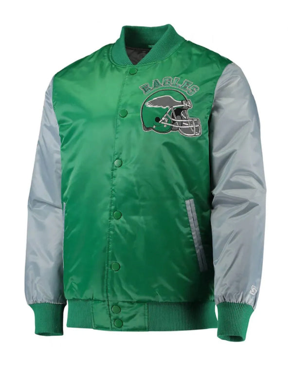 Philadelphia Eagles Locker Room Throwback Kelly Green and Silver Satin Jacket