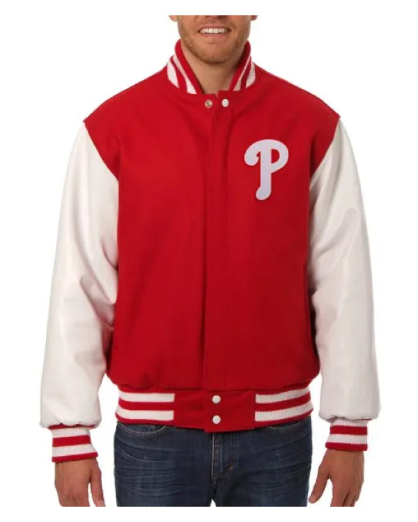 Philadelphia Phillies Letterman Red And White Jacket