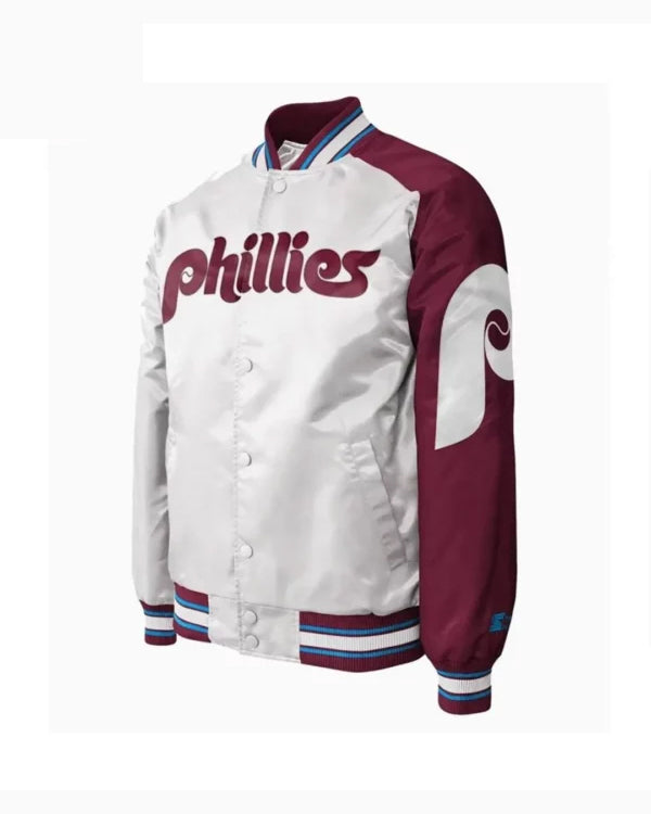 Philadelphia Phillies Varsity Satin Purple And White Jacket