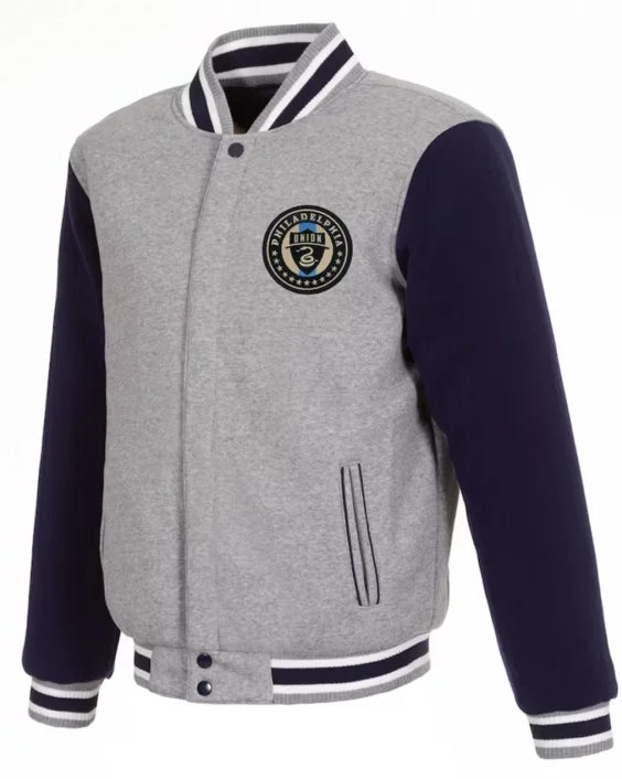 Philadelphia Union Gray And Navy Varsity Wool Jacket