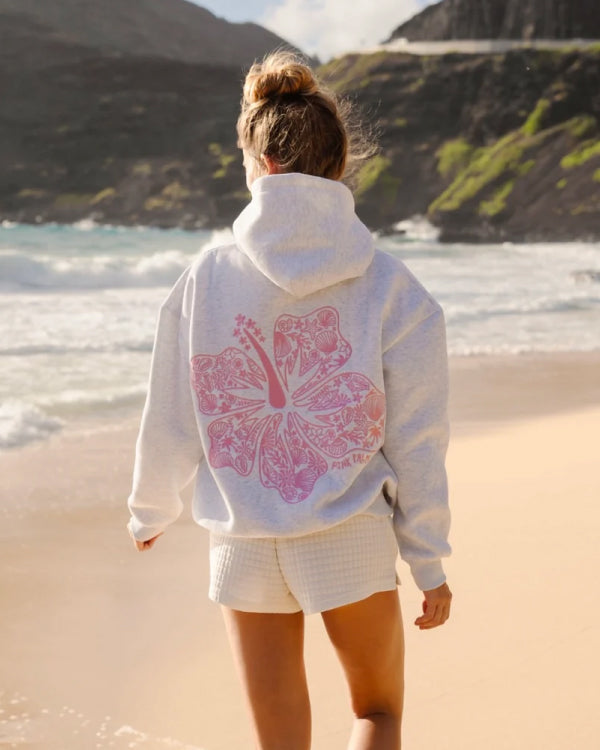 Pink Palm Puff Hawaii Hibiscus White Hoodie