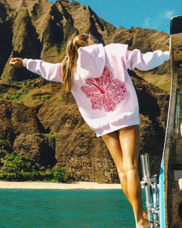 Pink Palm Puff Hawaii Hibiscus Pink Hoodie