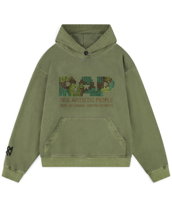 Rap Crystal Hoodie Army Green