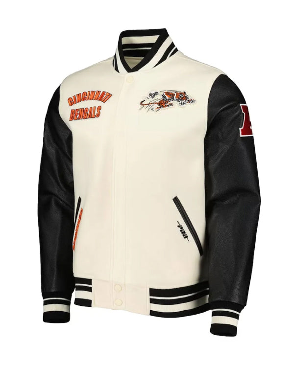 Retro Classic Cincinnati Bengals Varsity Cream and Black Jacket