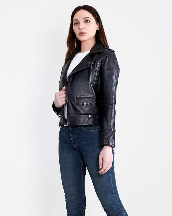 Sally Mae Black Leather Biker Jacket