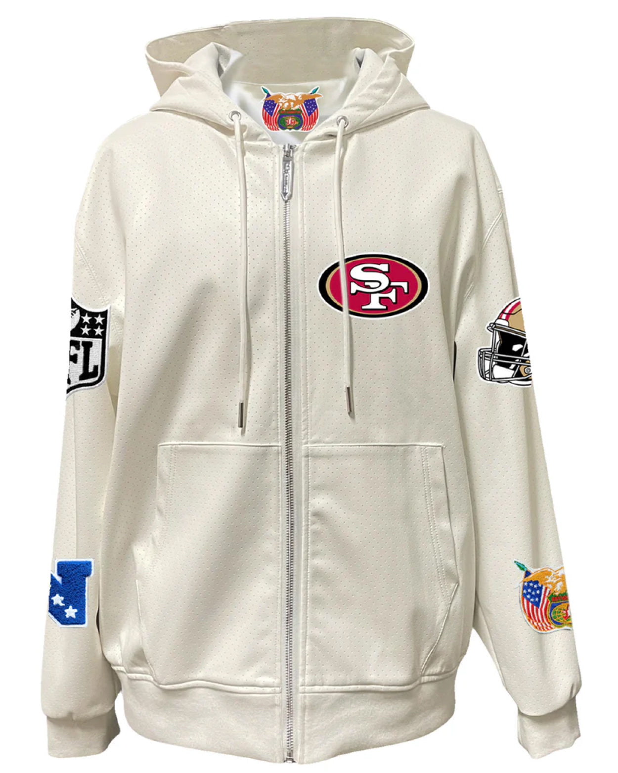 San Francisco 49ers Lightweight White Vegan Zip-up Hooded Jacket