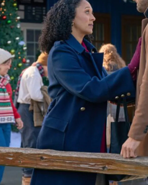 Scouting For Christmas Tamera Mowry-housley Blue Trench Coat