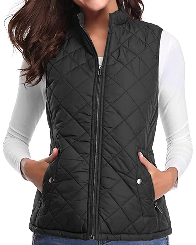 Stand up Collar Lightweight Black Quilted Vest