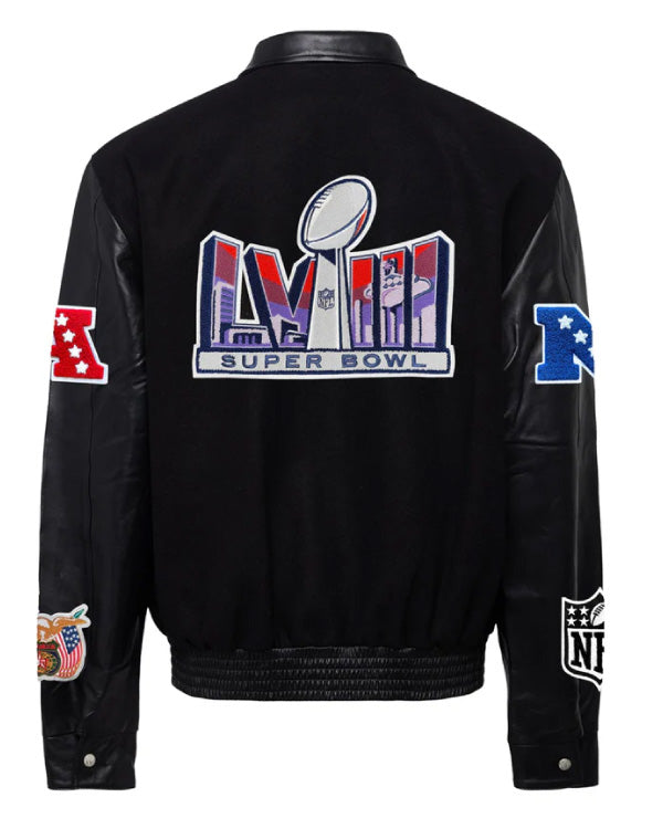 Super Bowl 2024 Black/black Wool & Leather Varsity Jacket