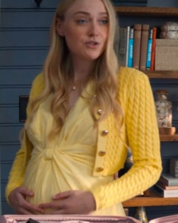 The Perfect Couple 2024 Dakota Fanning Yellow Cardigan