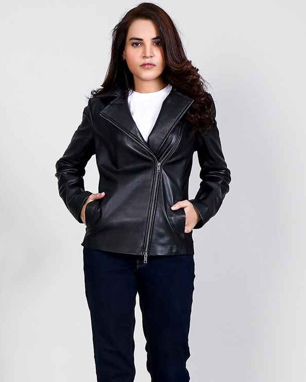 Tomachi Black Leather Biker Jacket