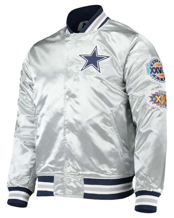 Varsity Dallas Cowboys Silver Satin Jacket