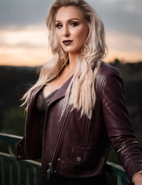 WWE Charlotte Flair Brown Biker Jacket