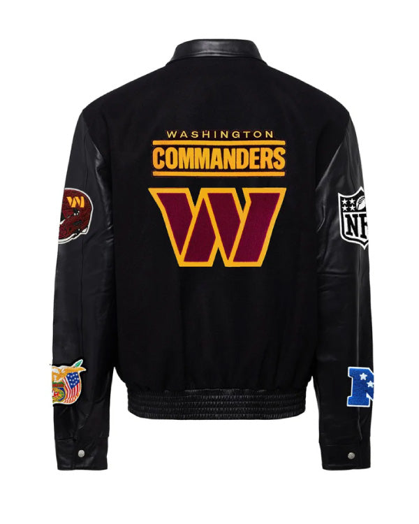 Washington Commanders Black/black Wool & Leather Varsity Jacket