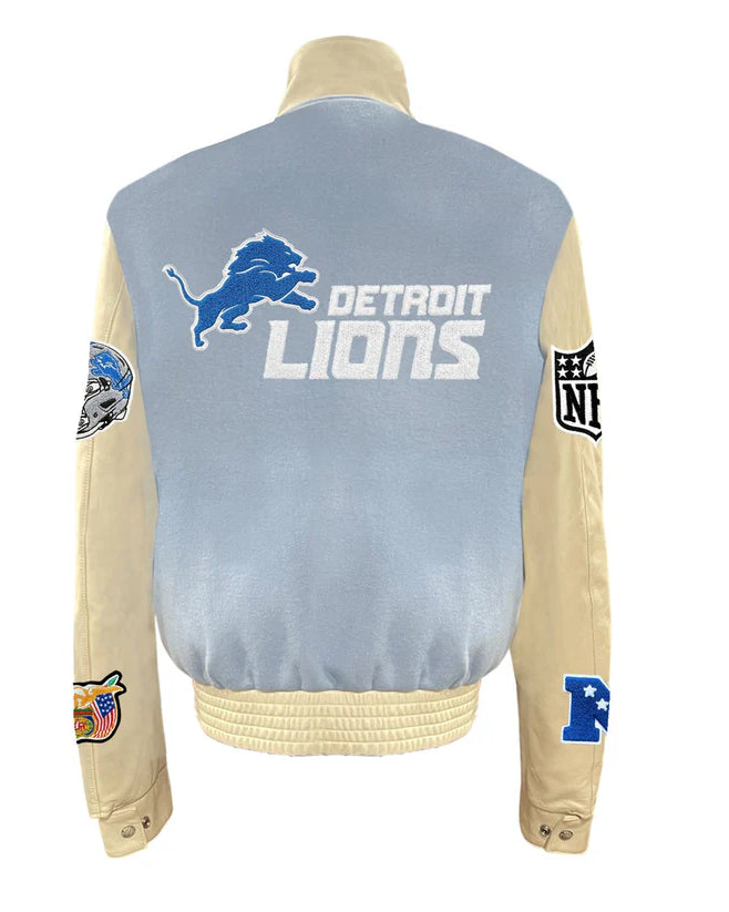 Detroit Lions Baby Blue Wool & Leather Varsity Jacket