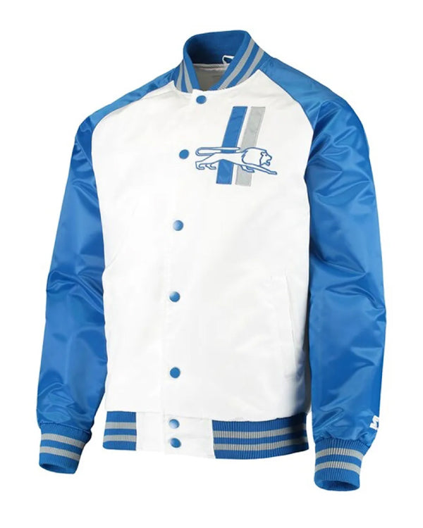 White/Blue Detroit Lions Clean Up Throwback Satin Jacket