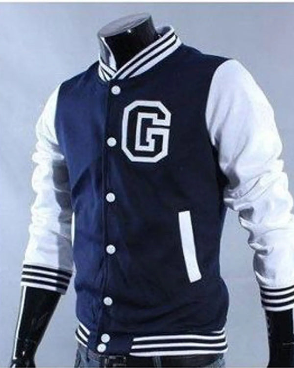 White and Navy Blue Letterman G Jacket