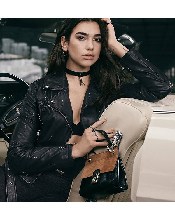 Dua Lipa Black Moto Studded Jacket