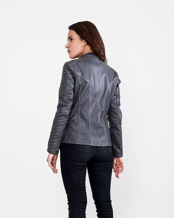 Celeste Quilted Grey Leather Jacket