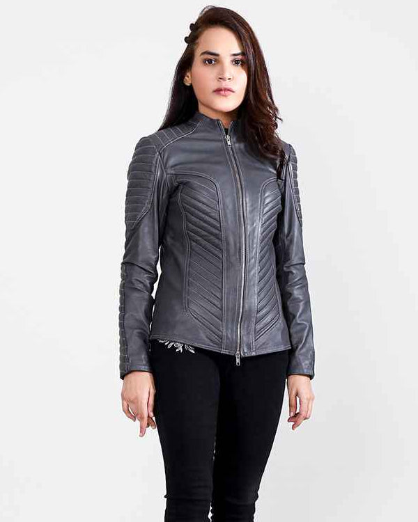 Celeste Quilted Grey Leather Jacket