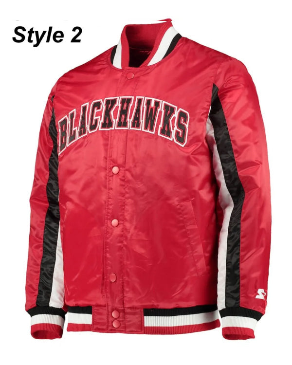 Chicago Blackhawks Red and Black Satin Varsity Jacket