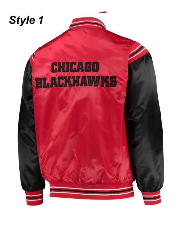 Chicago Blackhawks Red and Black Satin Varsity Jacket