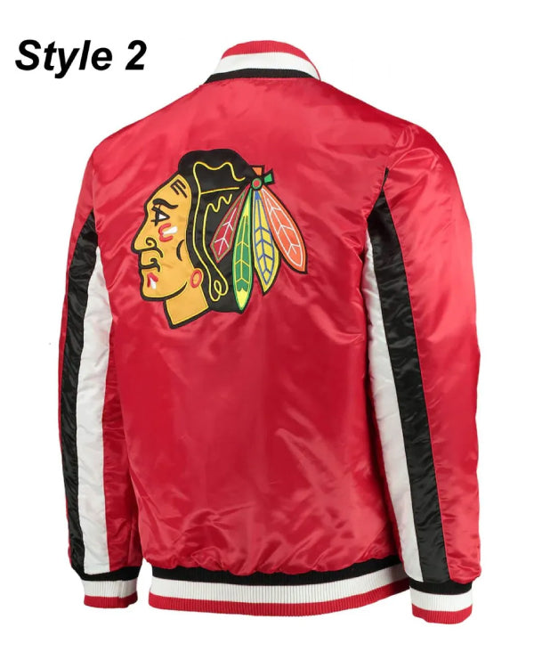 Chicago Blackhawks Red and Black Satin Varsity Jacket