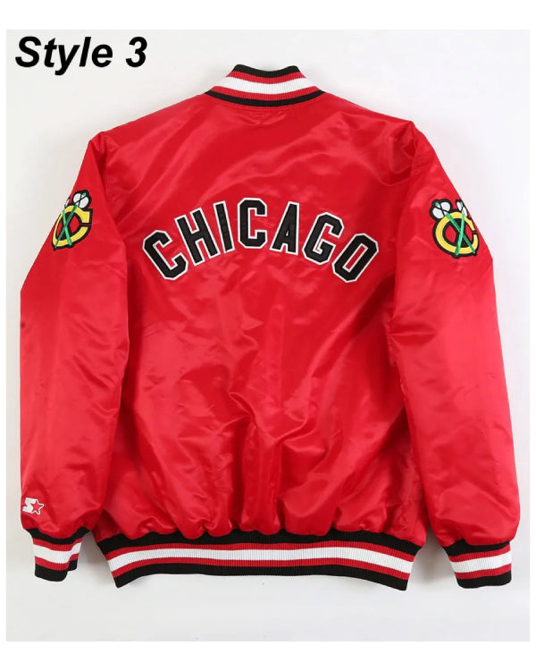 Chicago Blackhawks Red and Black Satin Varsity Jacket