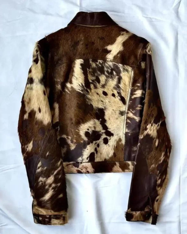 Cowhide Fur Brown Leather Jacket