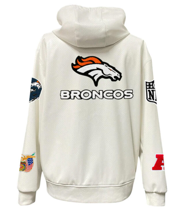 Denver Broncos Lightweight White Vegan Zip-up Hooded Jacket