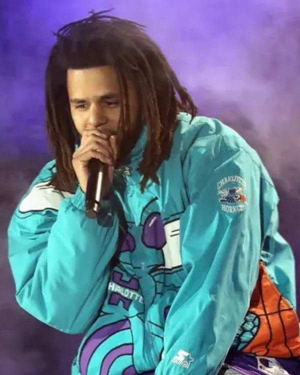 J. Cole 90s Char­lotte Hor­nets Blue Hooded Jack­et