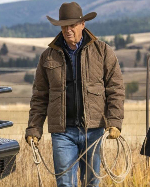 John Dutton Yellowstone Season 4 Kevin Costner Brown Quilted Jacket