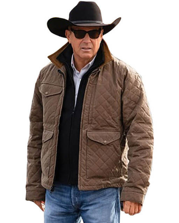 John Dutton Yellowstone Season 4 Kevin Costner Brown Quilted Jacket
