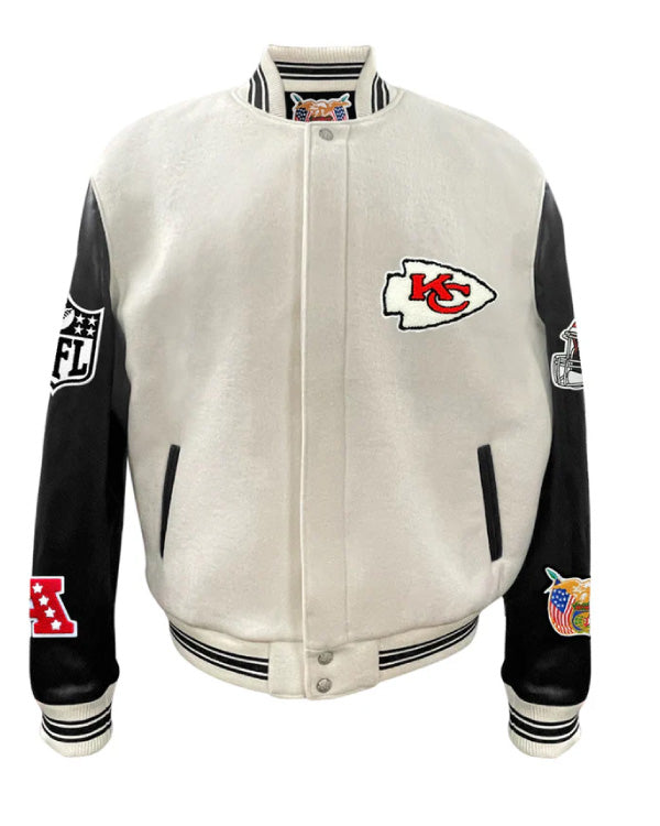 Kansas City Chiefs Off-White/Black Wool & Leather Varsity Jacket