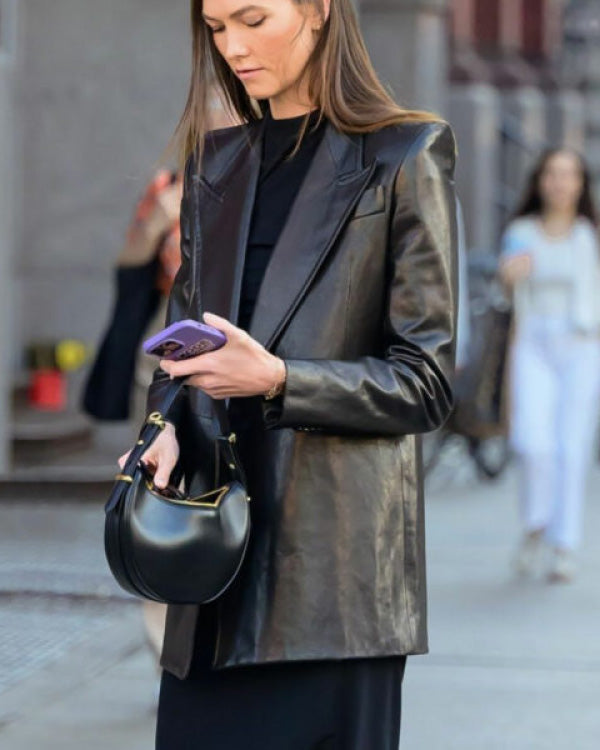 Karlie Kloss Black Leather Blazer