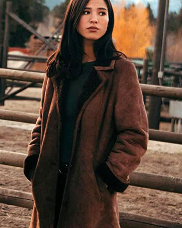 Kelsey Chow Yellowstone Brown Suede Leather Coat