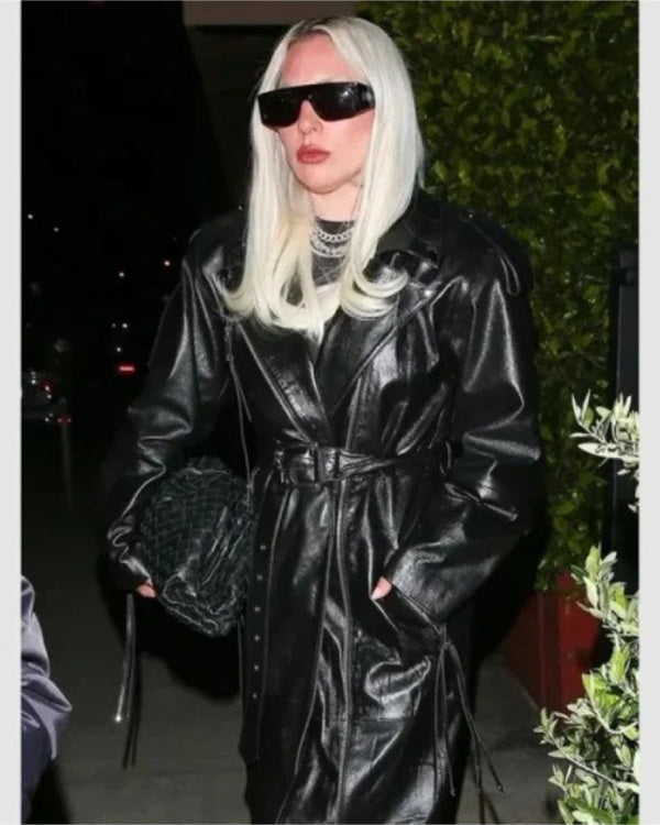 Lady Gaga Retrofete Fall 2024 Leather Trench Coat